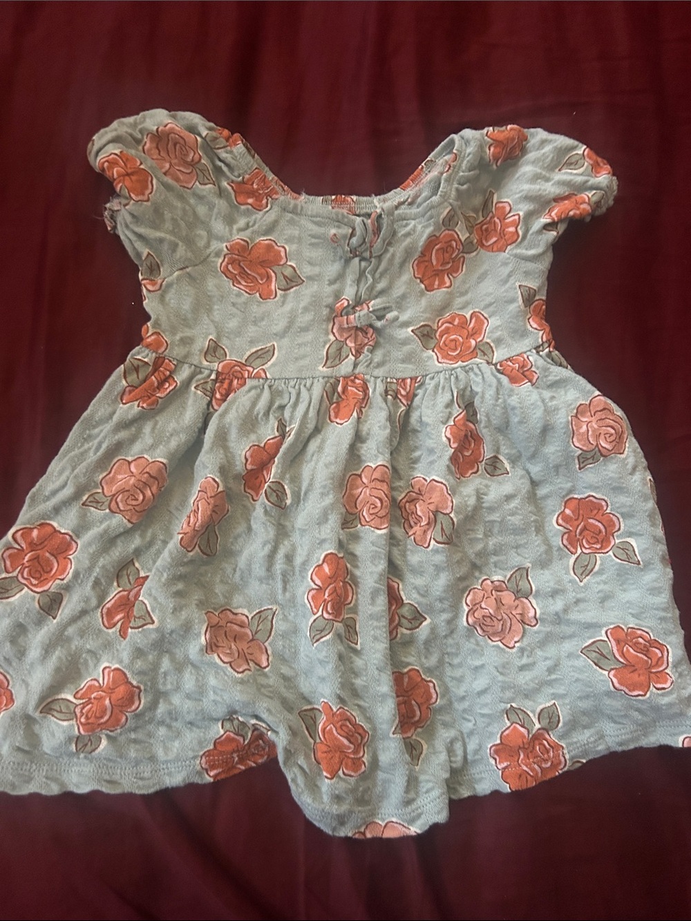 Toddler Blue Floral Summer Dress with Coral Rose Print